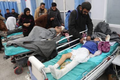 Wounded Palestinians receive medical attention at the Al-Shifa hospital in Gaza City