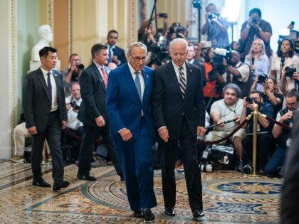 President Joe Biden, joined by Senate Majority Leader Chuck Schumer, D-N.Y., speaks to the