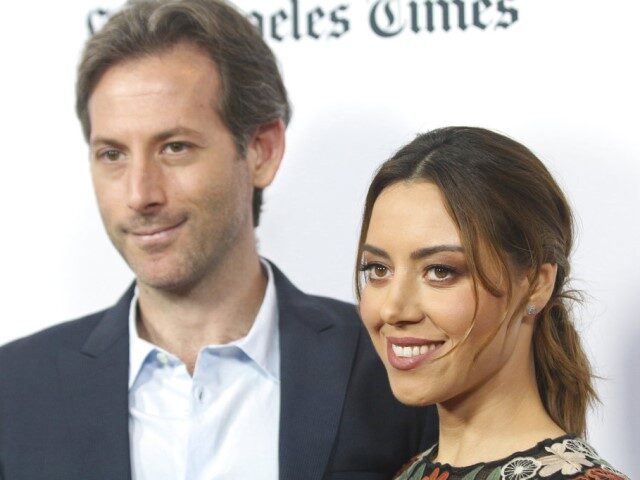 Aubrey Plaza, right, and Jeff Baena arrive at the premiere of "The Little Hours" at the 20