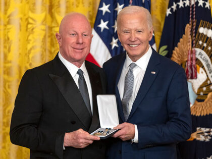 President Joe Biden awards the Presidential Citizens Medal to Bobby Sager during a ceremon