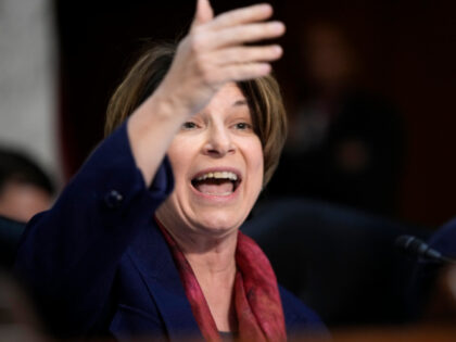 Sen. Amy Klobuchar, D-Minn., speaks during a confirmation hearing before the Senate Judici