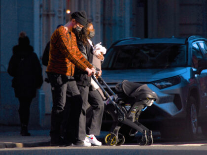 Vashtie Kola and husband Emil Boye seen out walking with their newborn girl in SoHo on Jan