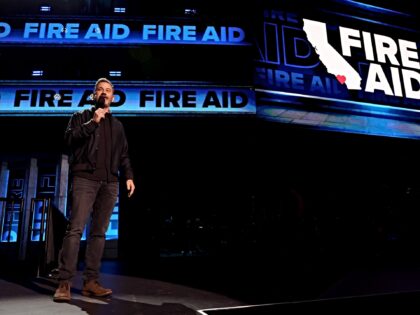 INGLEWOOD, CALIFORNIA - JANUARY 30: Jimmy Kimmel speaks onstage during the FIREAID Benefit