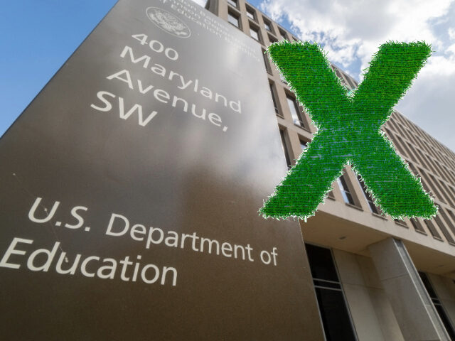 A sign marks the entrance to the U.S. Department of Education headquarters building on Oct