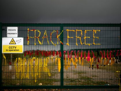 BLACKPOOL, ENGLAND - OCTOBER 14: Yellow ribbons signifying the opposition to shale gas fra