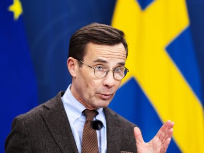 STOCKHOLM, SWEDEN - NOVEMBER 14: Prime Minister Ulf Kristersson during a press briefing wh