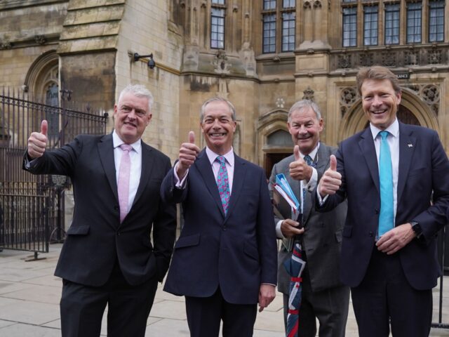 (left to right) Reform UK MP, Lee Anderson, Reform UK leader, Nigel Farage, Reform UK MP,