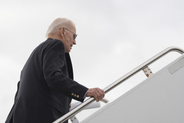 US President Joe Biden boards Air Force One at Delaware Air National Guard Base in New Cas