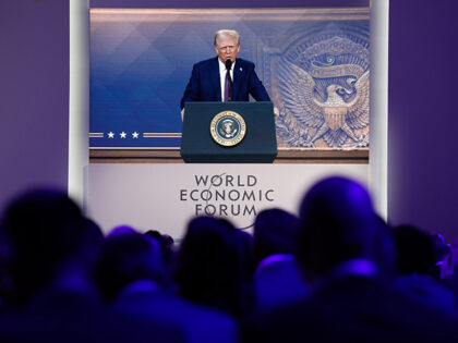 US President Donald Trump makes a virtual address to attendees at the World Economic Forum