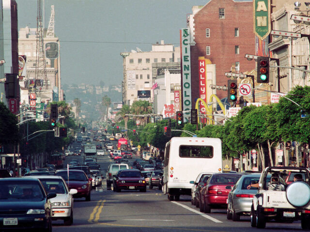 View looking West along Hollywood Blvd, July 15, 1996 in Hollywood section of Los Angeles,