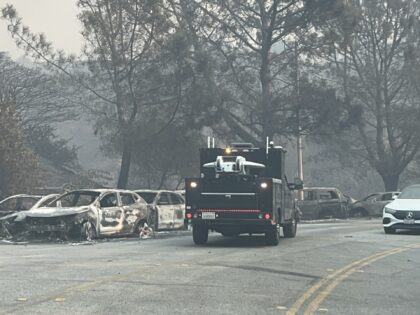 Cars abandoned Sunset Palisades fire (Joel Pollak / Breitbart News)