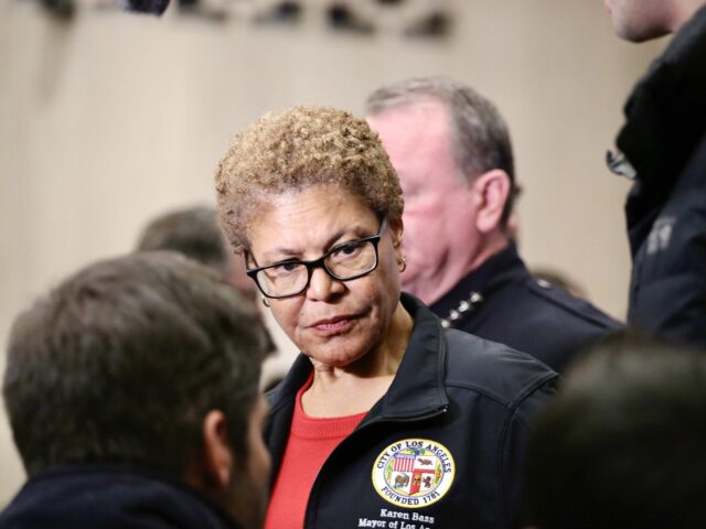 LOS ANGELES, CALIFORNIA - JANUARY 14: L.A. Mayor Karen Bass speaks at a press conference a