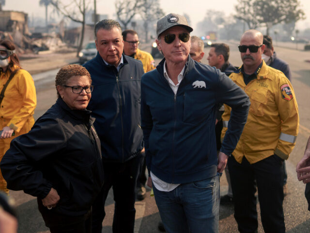 California Governor Gavin Newsom and Los Angeles Mayor Karen Bass tour the downtown busine