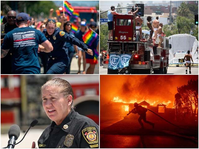 Firefighters at the Gay Pride Parade on Santa Monica Boulvard on June 8, 2008 in West Holl