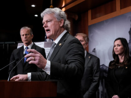 Rep. Mike Collins, R-Ga., center,, is joined from left by Senate Majority Leader John Thun