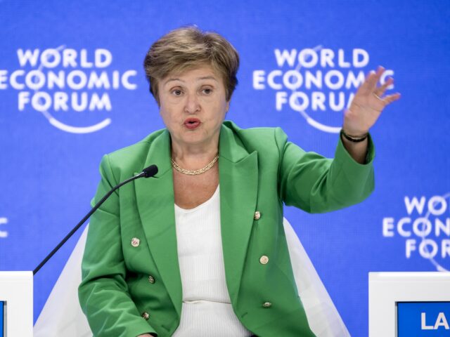 International Monetary Fund (IMF) Managing Director Kristalina Georgieva gestures as she a