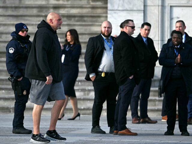 US Senator John Fetterman (2nd L) arrives for the inauguration ceremony where Donald Trump