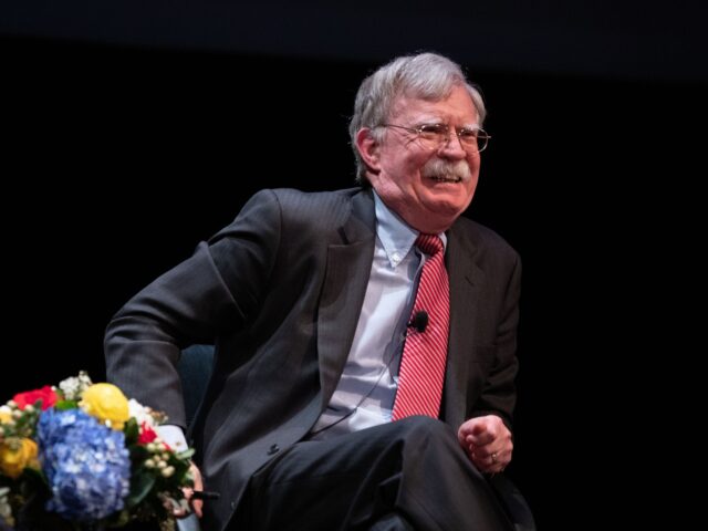 Former National Security adviser John Bolton speaks on stage during a public discussion at