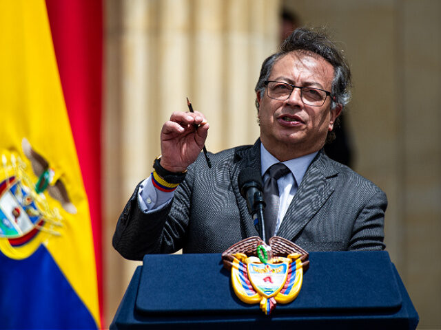 Colombian president Gustavo Petro during the honors ceremony to soldiers and indigenous wh