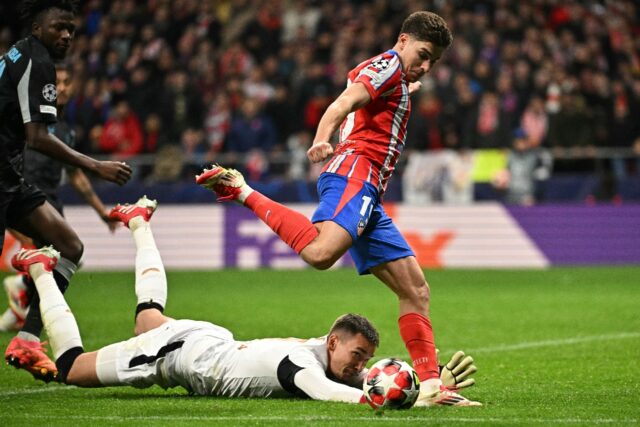 Atletico Madrid's Julian Alvarez scores the match winner as his side beat Bayer Leverkusen