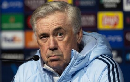 Carlo Ancelotti speaking during his press conference on the eve of Real Madrid's Champions