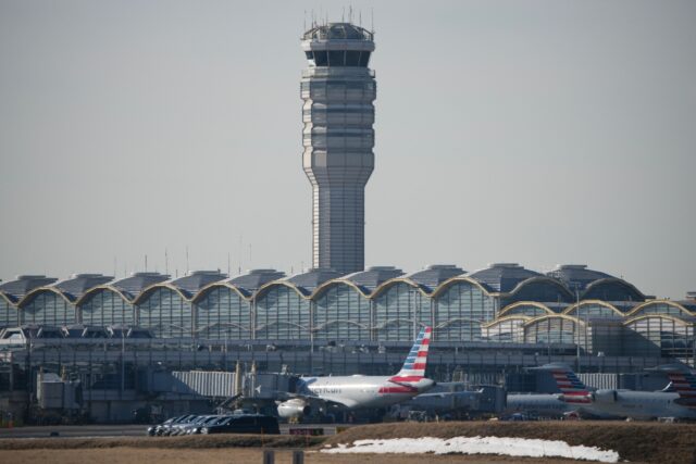 The control tower pictured at Reagan National Airport after an American Airlines plane cra