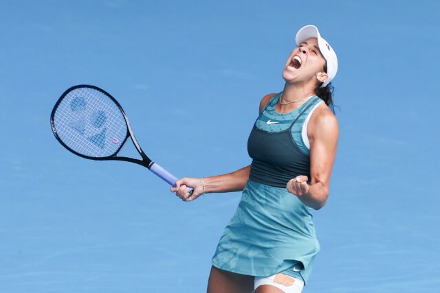 Madison Keys celebrates beating Ukraine's Elina Svitolina