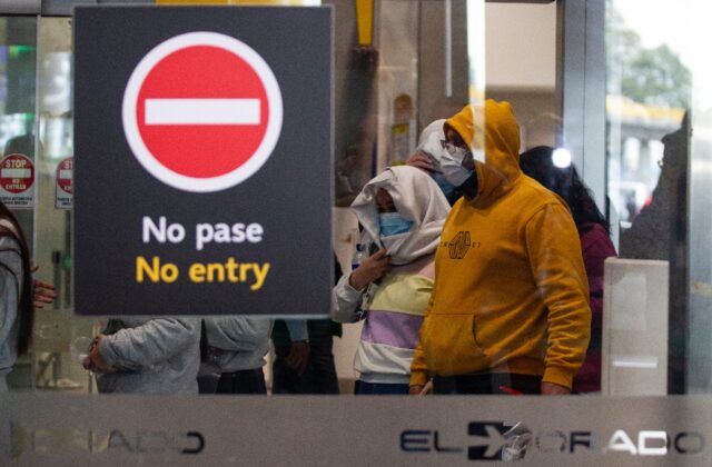 Migrants deported from the US arrive at El Dorado International airport in Bogota after a