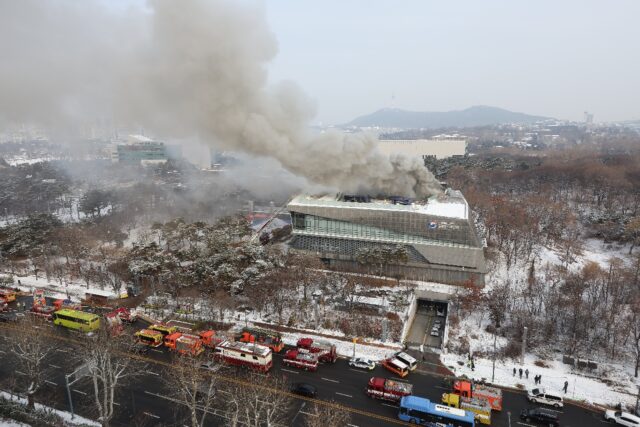 National Hangeul Museum of Korea located in the capital Seoul on fire