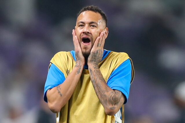 Neymar warming up ahead of his comeback match for Al Hilal against Al Ain in the Asian Ch