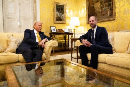 Prince William (R) met Trump on the sidelines of the Notre Dame reopening ceremony in Pari