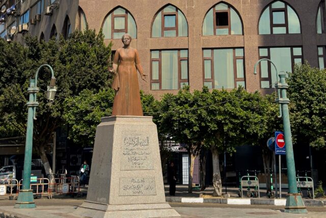 A statue of the late Egyptian singer Umm Kulthum stands in the Zmalek district of Cairo