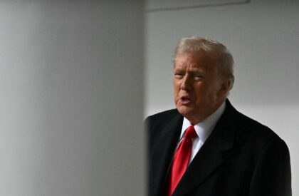 US President Donald Trump speaks to the press on his second day back at the White House