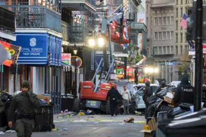 A white Ford F-150 pickup truck crashed into a work lift after allegedly driving into a cr