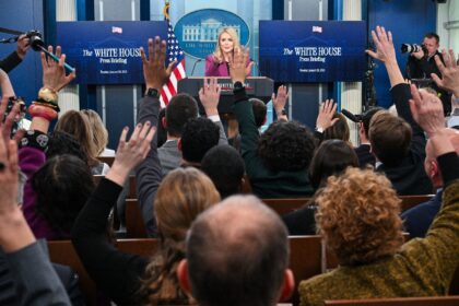 White House Press Secretary Karoline Leavitt takes questions during the daily briefing in