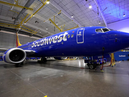 A retrofitted Southwest Airlines passenger jet is shown in a hangar at Love Field, Thursda