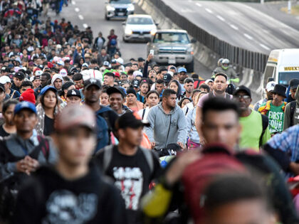 Migrants walk through Tapachula, Chiapas state, Mexico in an attempt to reach the U.S. bor