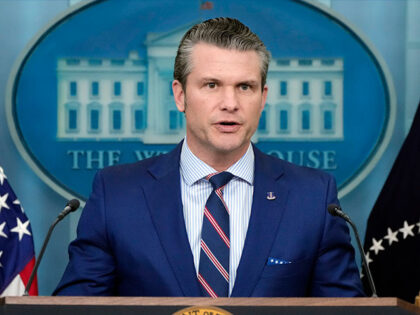 Defense Secretary Pete Hegseth speaks in the James Brady Press Briefing Room at the White