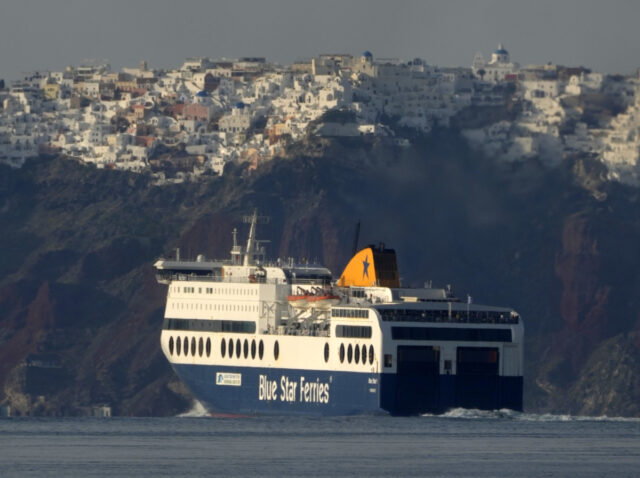 Greece Earthquakes Santorini A regularly scheduled ferry departs from Santorini to Athens' port of Piraeus, after