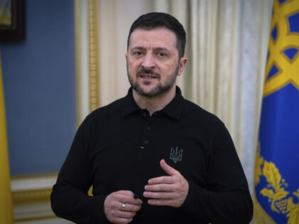 Ukrainian President Volodymyr Zelenskyy speaks during his briefing in Kyiv, Ukraine, Wedne
