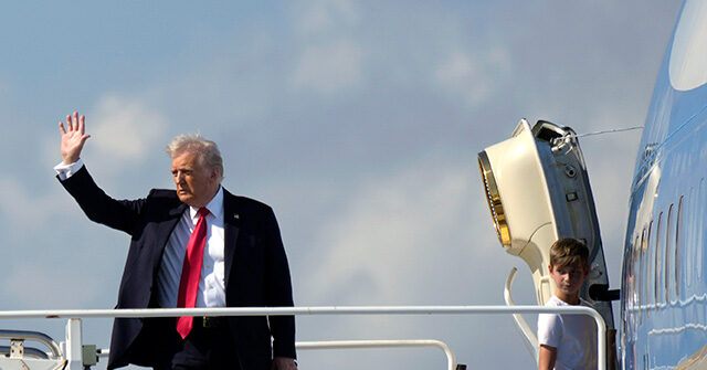 Donald Trump Boards Air Force One En Route to Super Bowl LIX