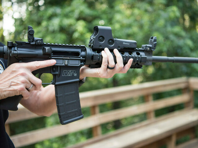 In this June 24, 2016 file photo, an AR-15 is held in Auburn, Ga. The Pittsburgh City Coun