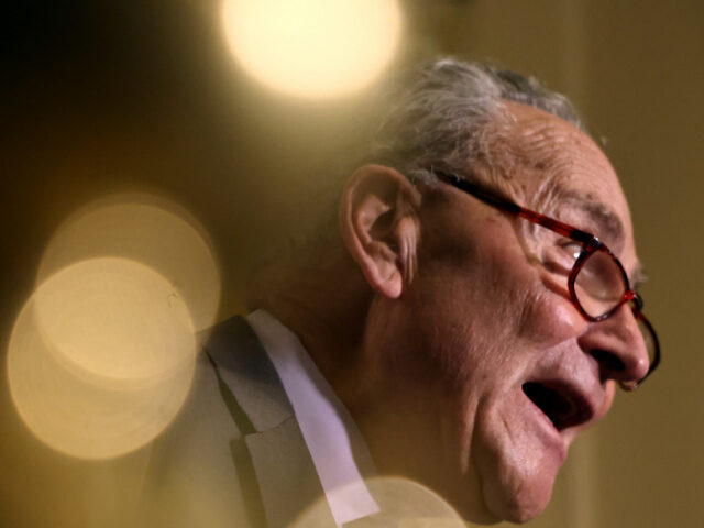 WASHINGTON, DC - JANUARY 14: Senate Minority Leader Charles Schumer (D-NY) talks to report