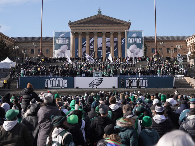Eagles Super Bowl parade Fans listen at the base of the Philadelphia Art Museum during the Philadelphia Eagles'