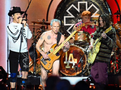 INGLEWOOD, CALIFORNIA - JANUARY 30: (L-R) Anthony Kiedis, Flea, Chad Smith, and John Frusc