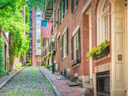 Historic brownstone townhomes in the landmark Beacon Hill district of Boston Massachusetts