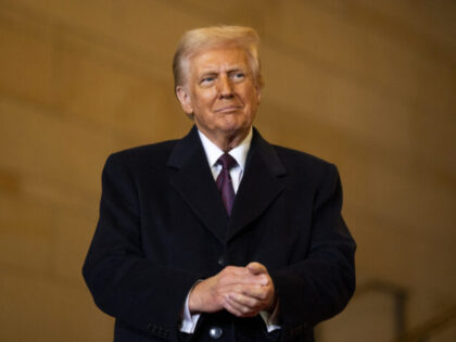 US President Donald Trump waits to speak in Emancipation Hall during inauguration ceremoni