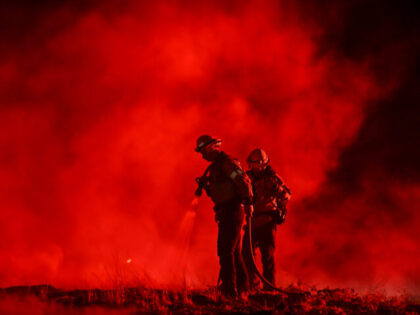 CALIFORNIA, USA - JANUARY 22: Firefighters battle with flames during wildfire as called &#