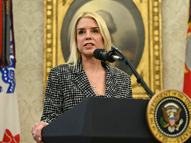 Pam Bondi speaks after being sworn in as US Attorney General in the Oval Office of the Whi