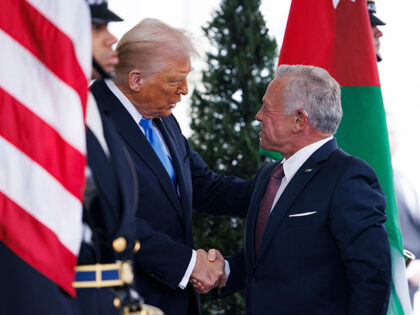 US President Donald Trump, left, greets King Abdullah II of Jordan outside the West Wing o